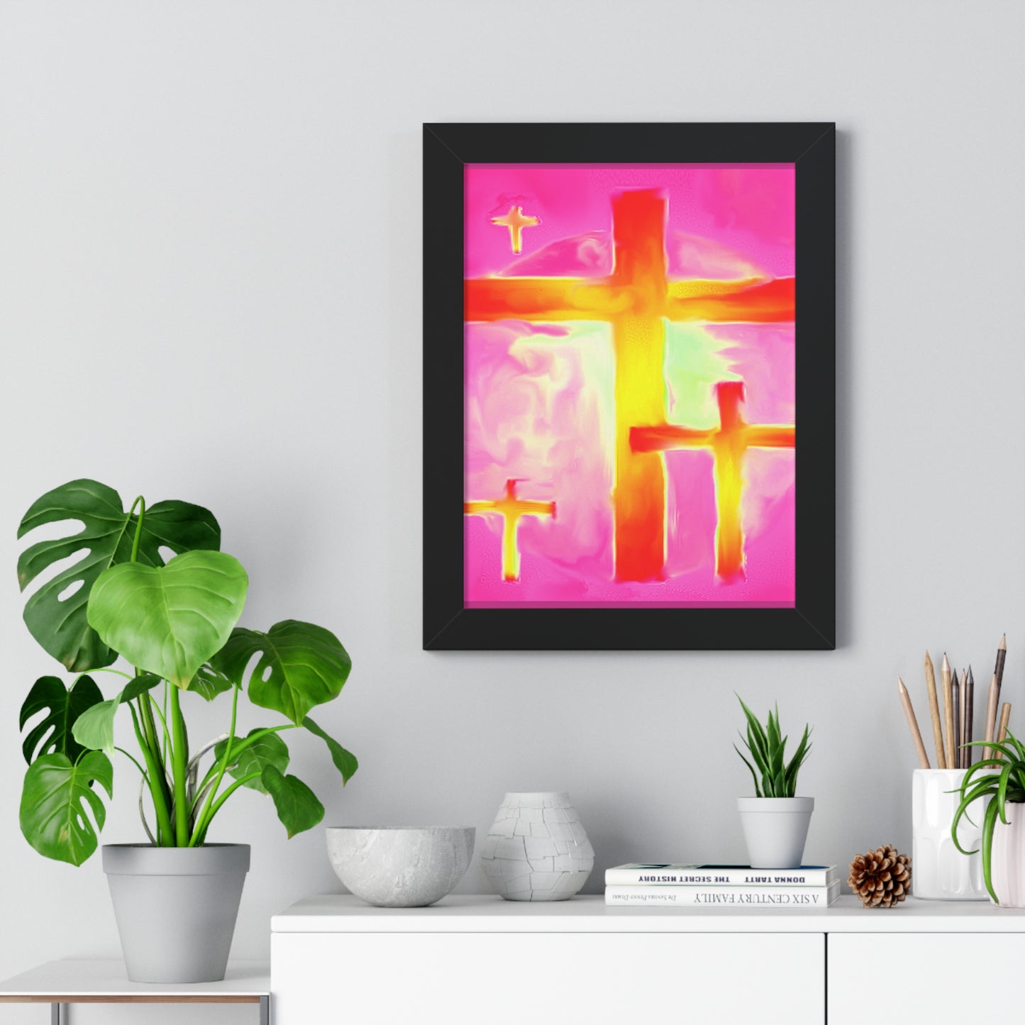 Pink Cross Art Design - Framed Vertical Poster - Inspirational Beauty