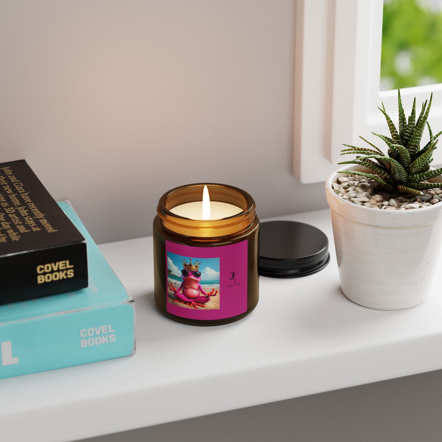 Scented Soy Candle | Multi-Size, Amber Jar - Pink Frog