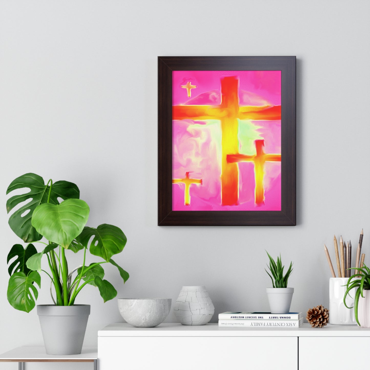 Pink Cross Art Design - Framed Vertical Poster - Inspirational Beauty