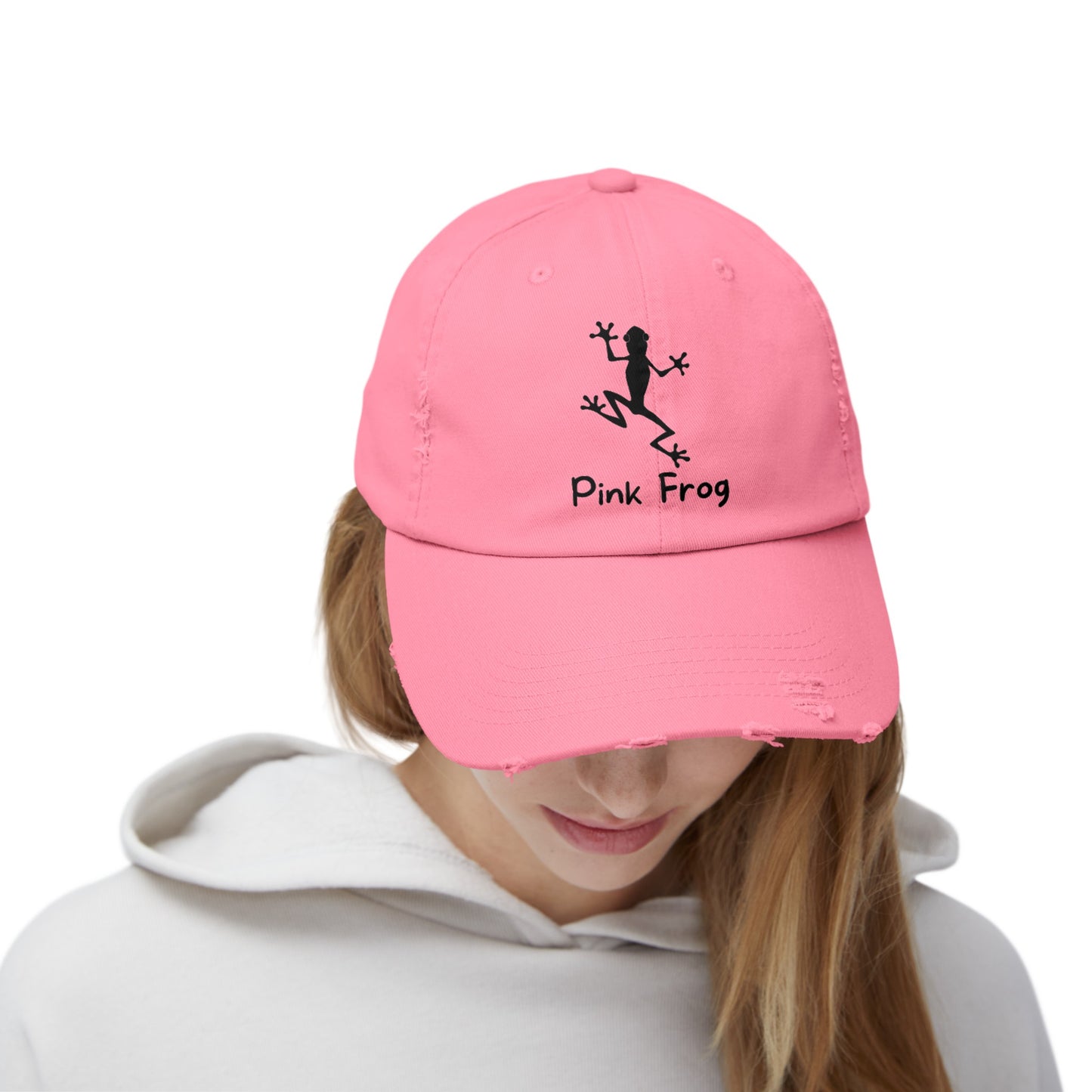 Pink Frog Unisex Distressed Cap - Jump