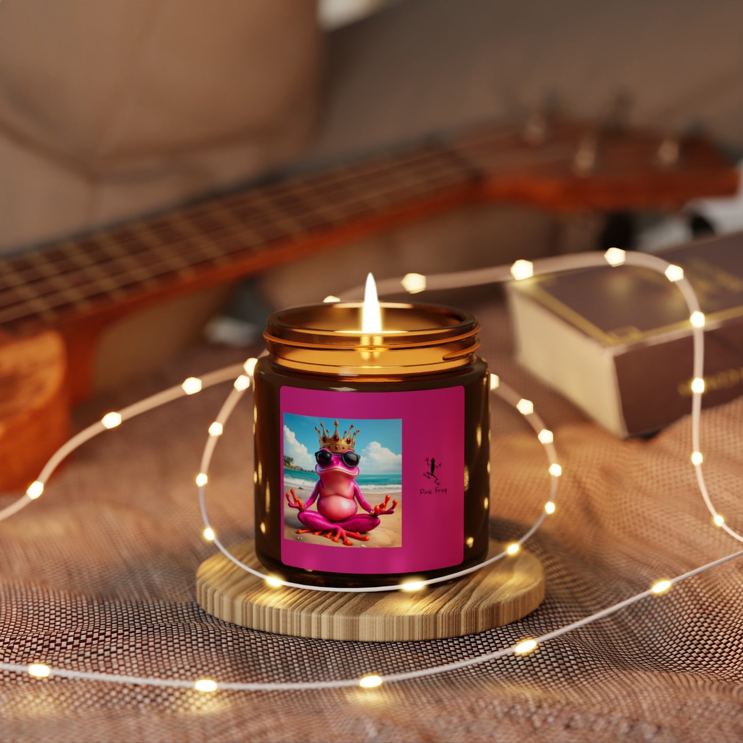 Scented Soy Candle | Multi-Size, Amber Jar - Pink Frog