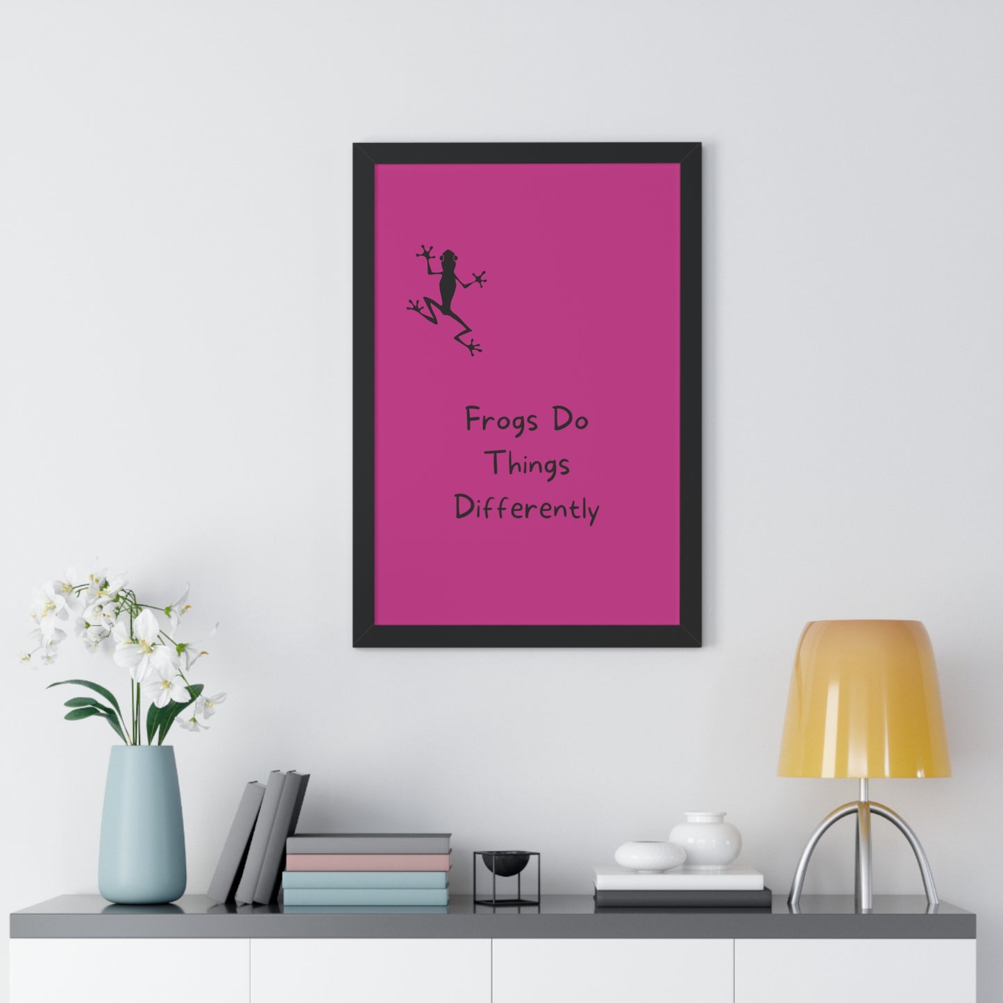 Pink Frog - Framed Vertical Poster - Climb The Walls - Gift