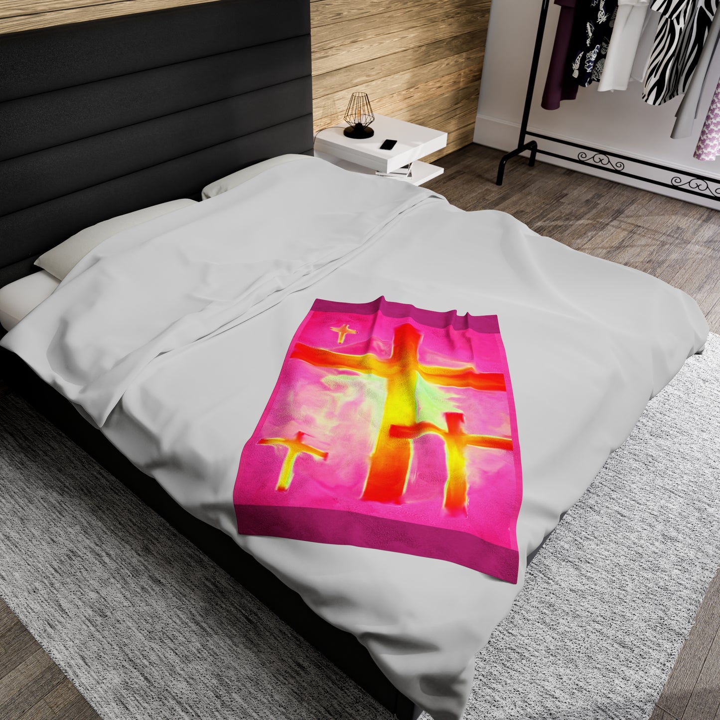 Luxurious Pink Velveteen Plush Blanket: Comfort  With Cross Art