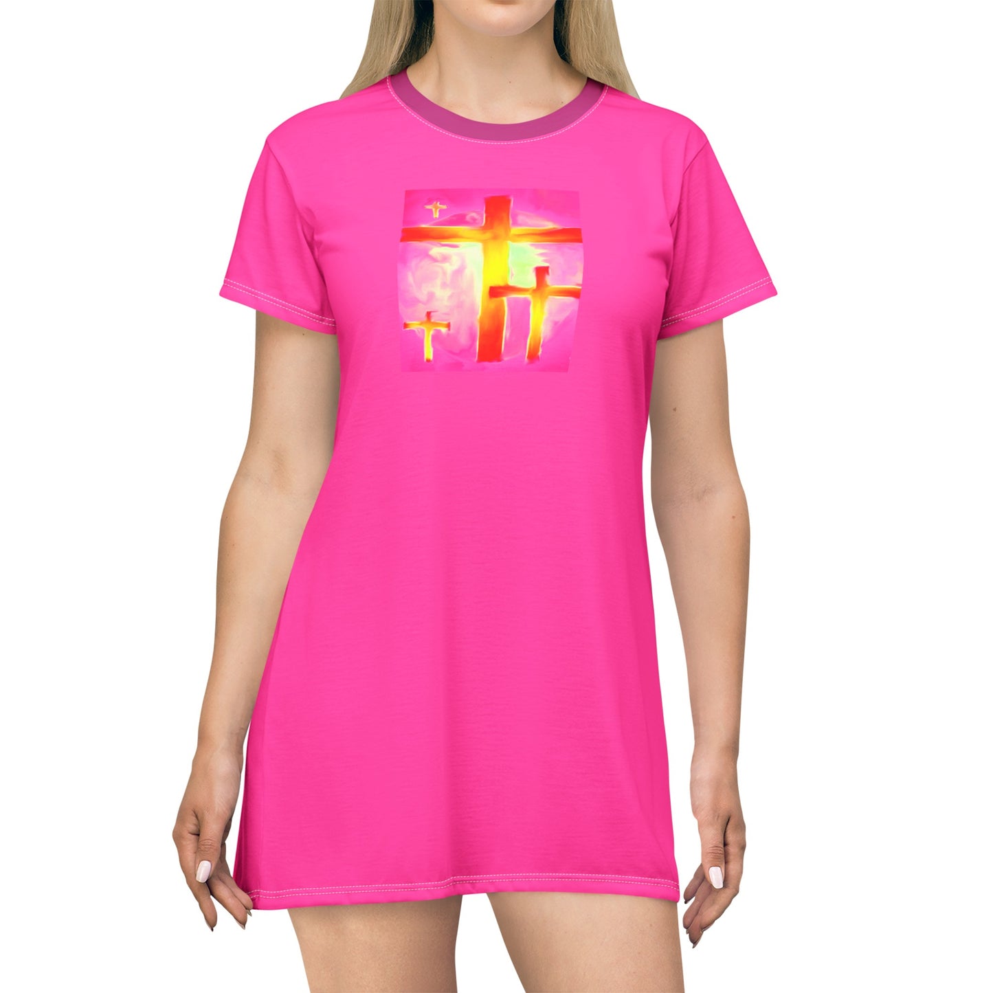 T-Shirt Dress | Pink Frog - Cross Art