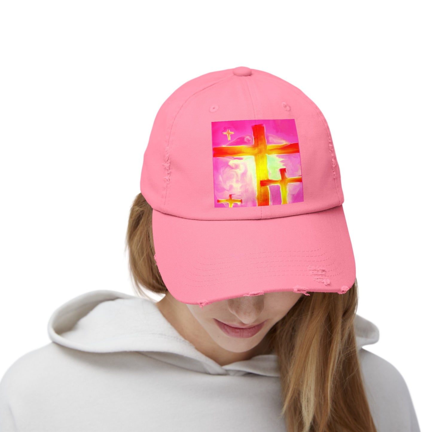 Pink Cross Unisex Distressed Cap - Strong