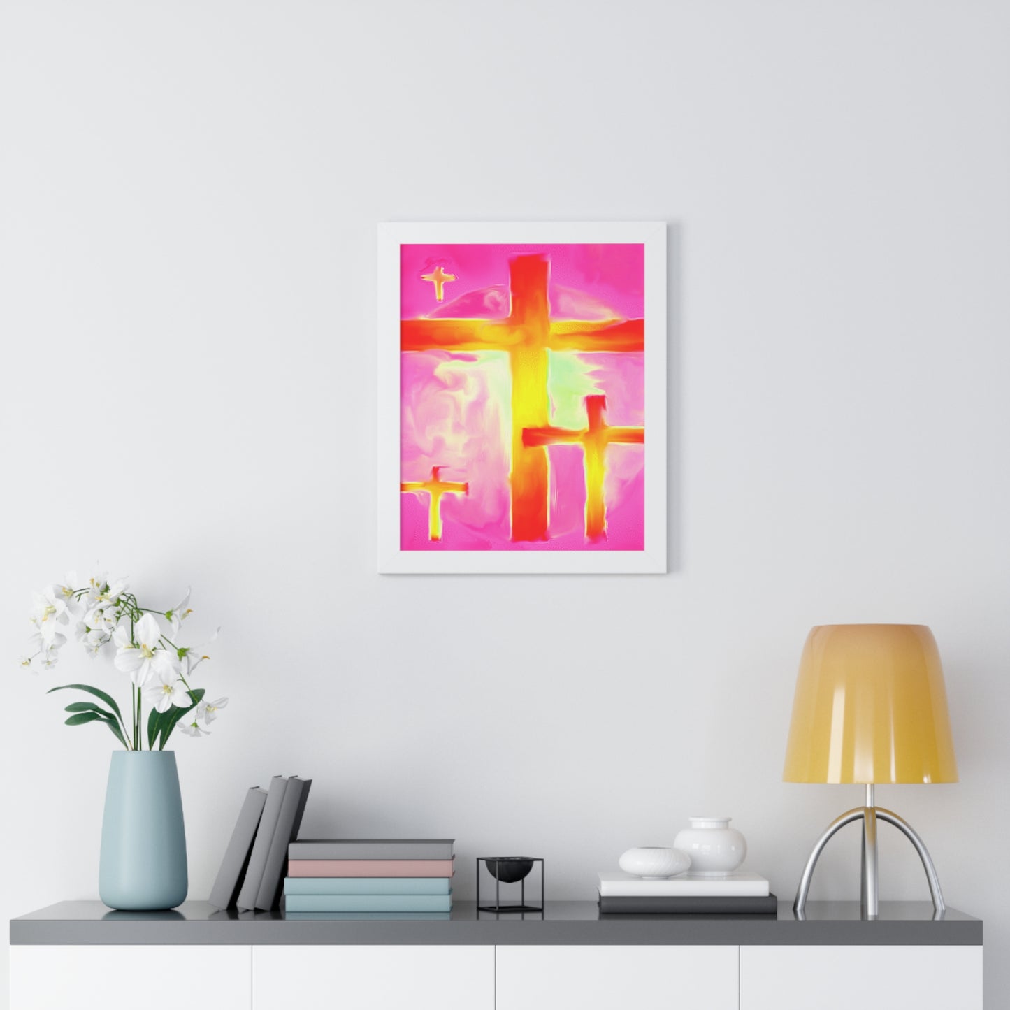 Pink Cross Art Design - Framed Vertical Poster - Inspirational Beauty