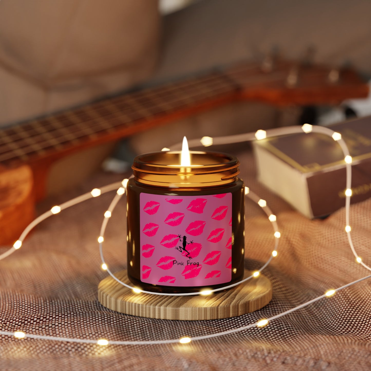 Scented Soy Candle | Multi-Size, Amber Jar - Pink Frog