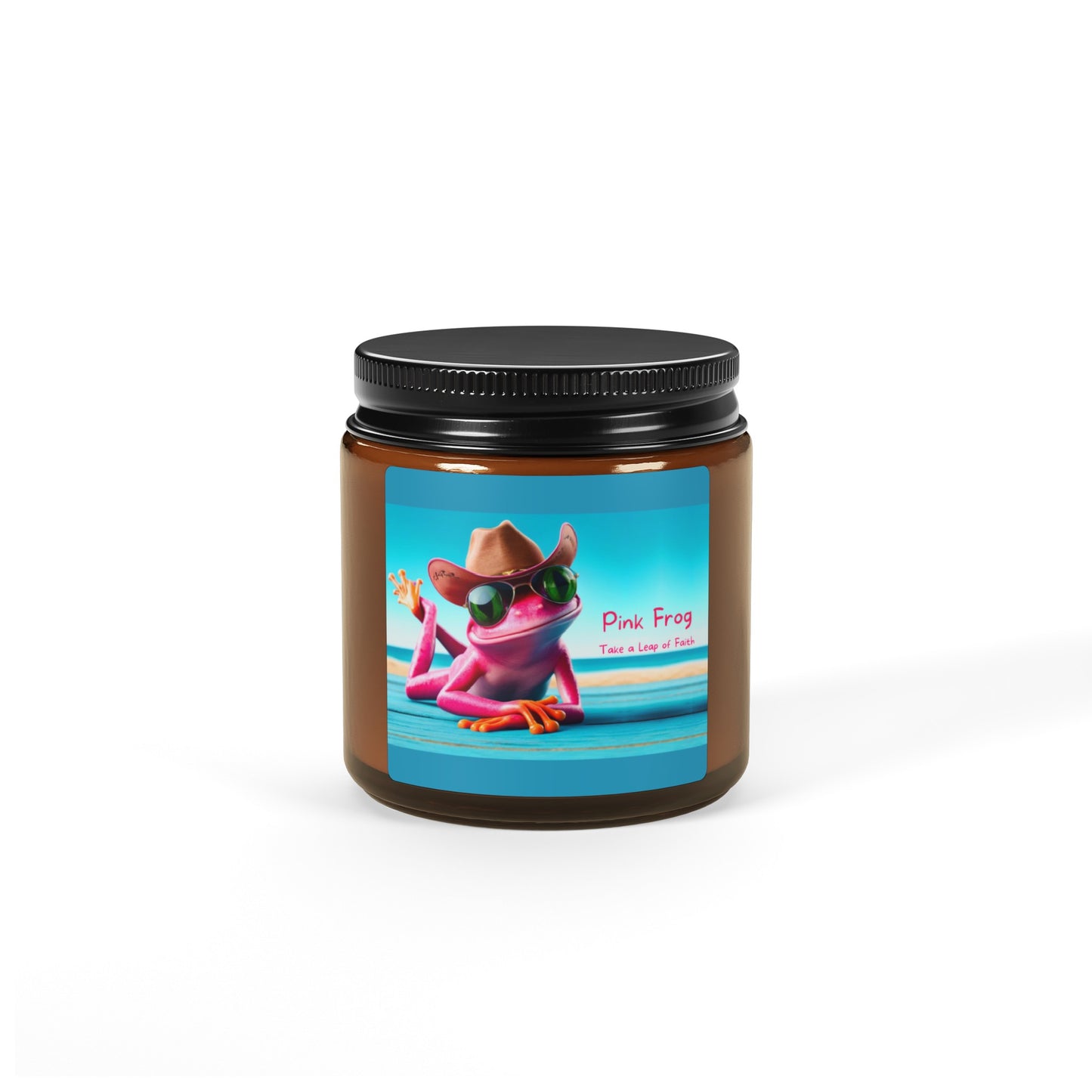 Scented Soy Candle | Multi-Size, Amber Jar - Pink Frog