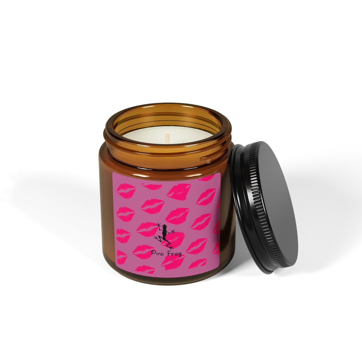 Scented Soy Candle | Multi-Size, Amber Jar - Pink Frog