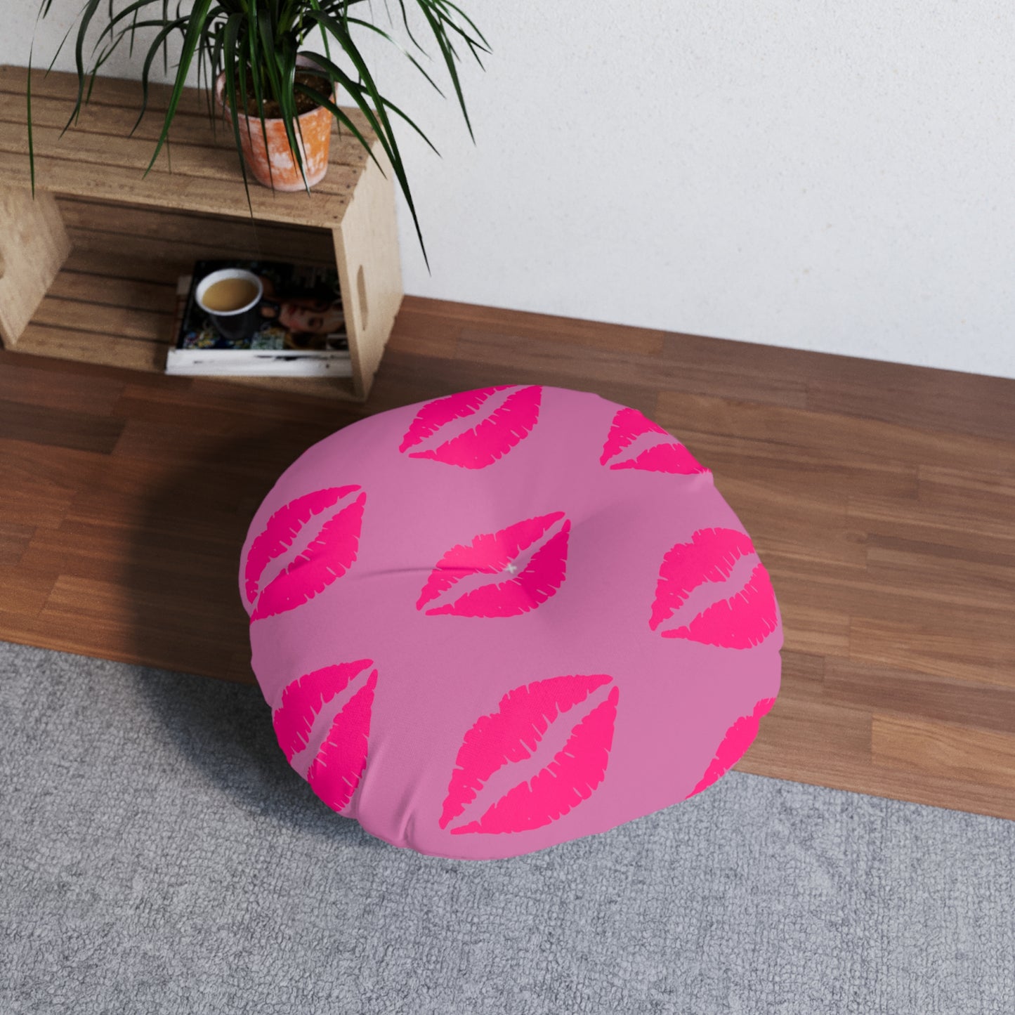 Tufted Floor Pillow | Round Floor Cushion - Pink Frog