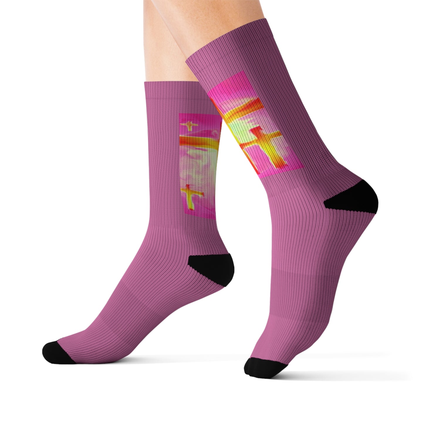 Pink Cross Art Socks - Stepping Out In Style