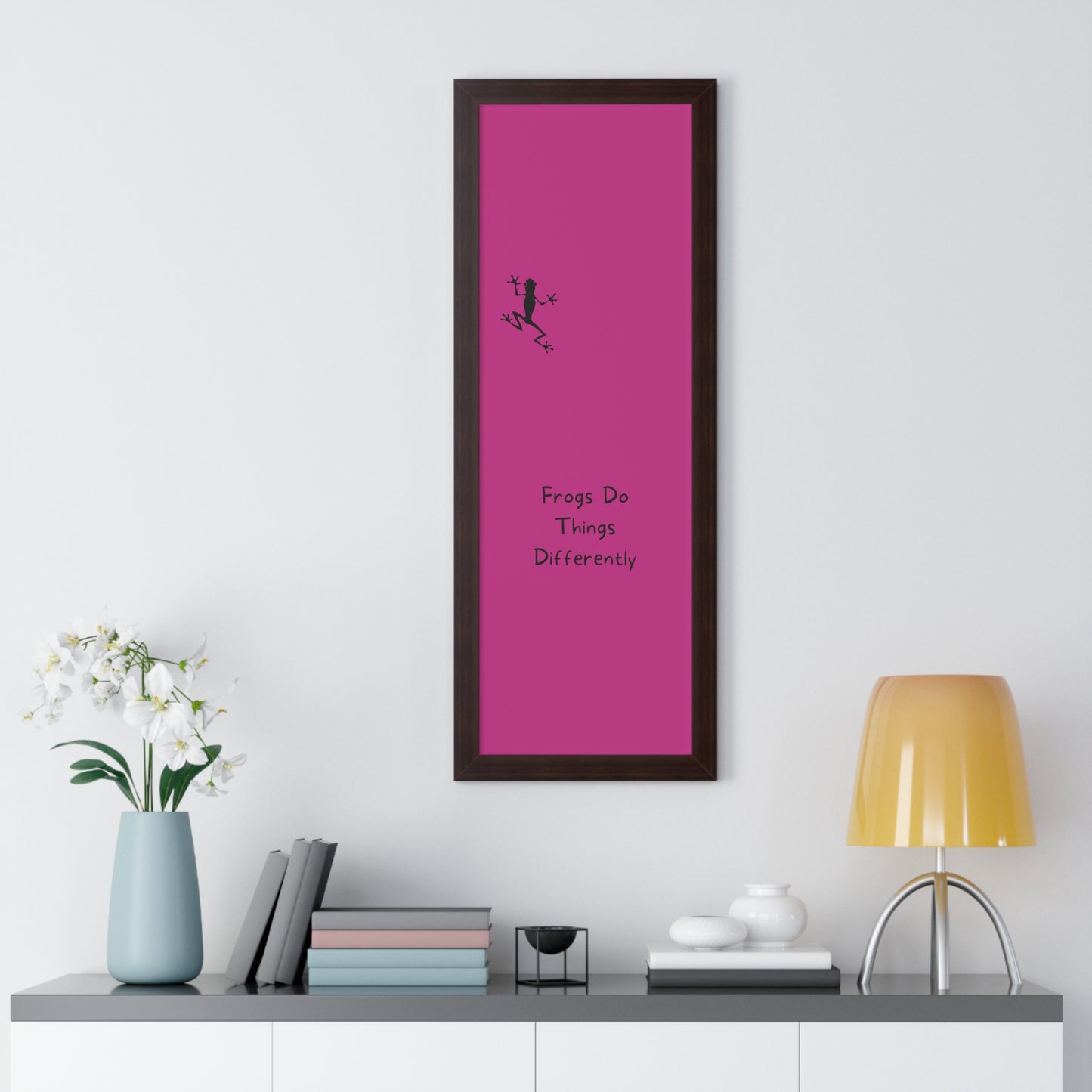 Pink Frog - Framed Vertical Poster - Climb The Walls - Gift