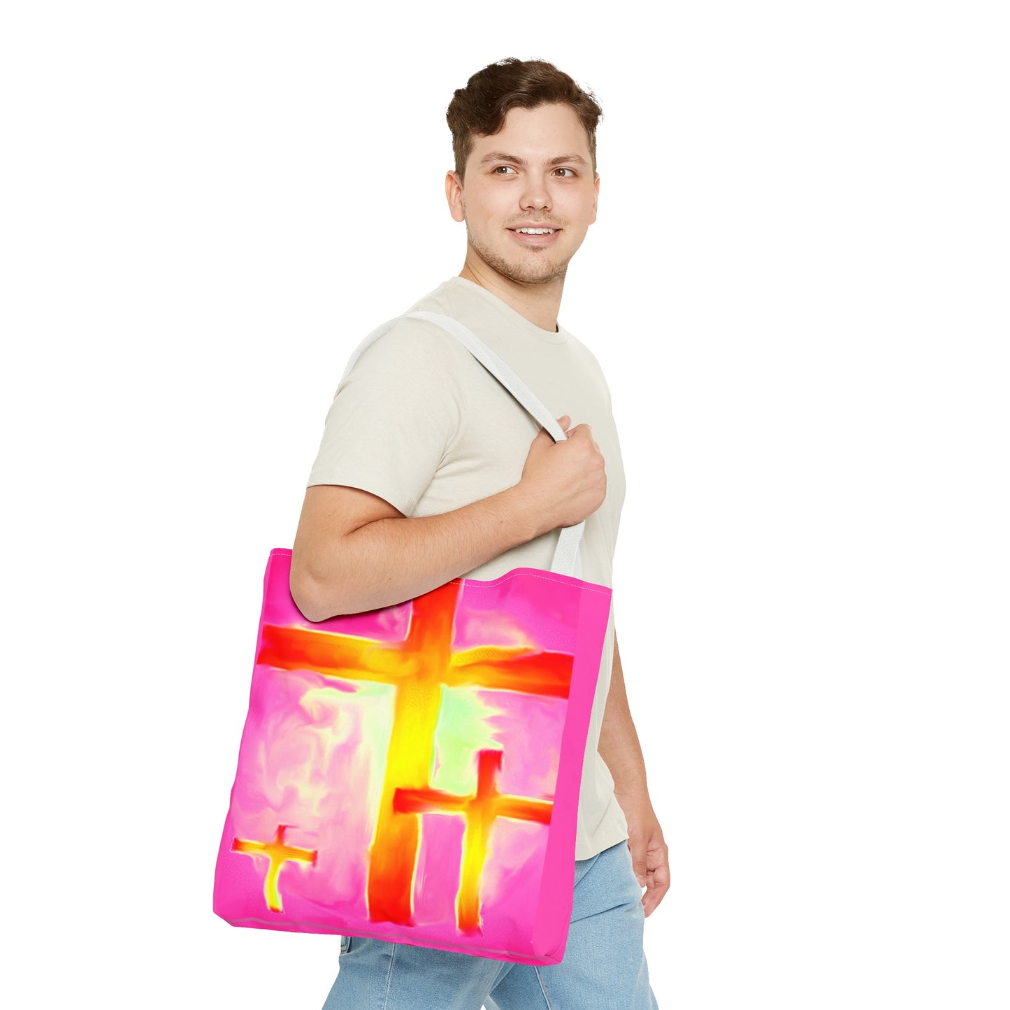 Pink Cross Art Tote Bag - Shopping Bags