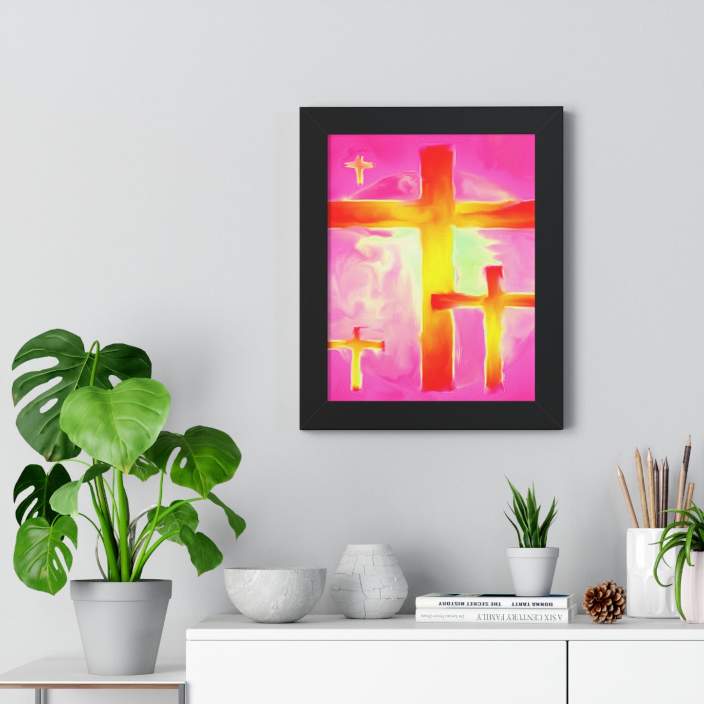 Pink Cross Art Design - Framed Vertical Poster - Inspirational Beauty