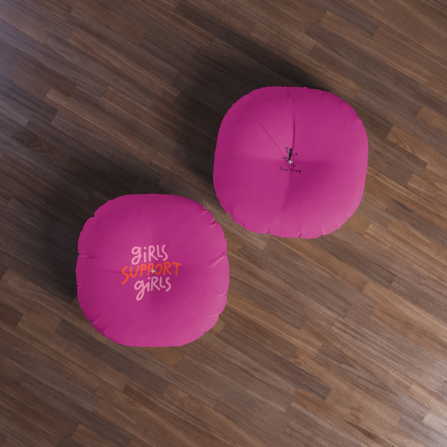 Tufted Floor Pillow | Round Floor Cushion - Pink Frog