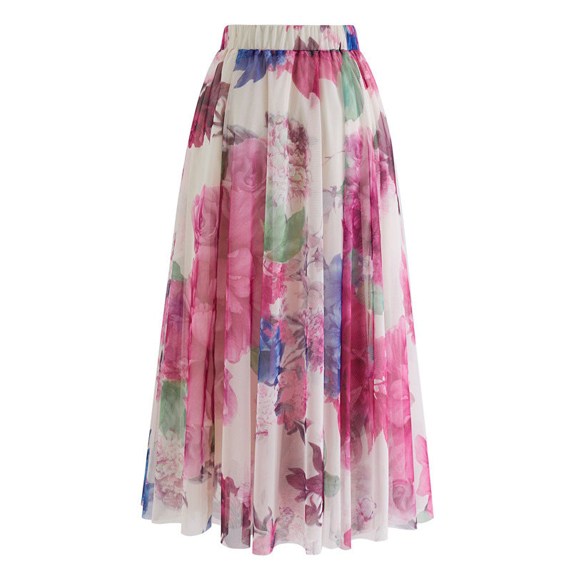 Pink Ladies' Mesh Skirt | Micro-elastic Printing | Stylish