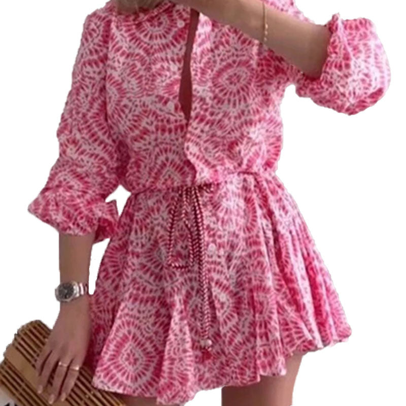 Pink Vintage Frill Women's Dress | Long Sleeve Elegance 